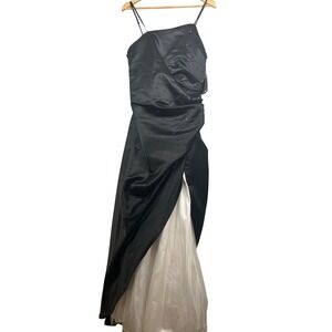 NWT VTG David's Bridal Black Satin Ruched Rhinestone Gown 14W